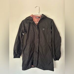 NWOT MEC Youth Black Rain Jacket with Pink Mesh Lining Size 12